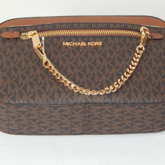 NWT $398 Michael Kors Jet Set Item MK Monogram LG EW Zip Chain XBody Bag Brown - Picture 9 of 11
